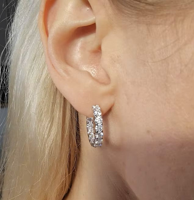 Eternity 2.6 Carat Weight Sparkling Hoop Earrings - White Gold 18K [Rhodium Plated] Aura Diamonds
