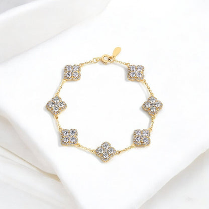 Timeless Anna Clover Bracelet - Gold/White Gold - Moissanite