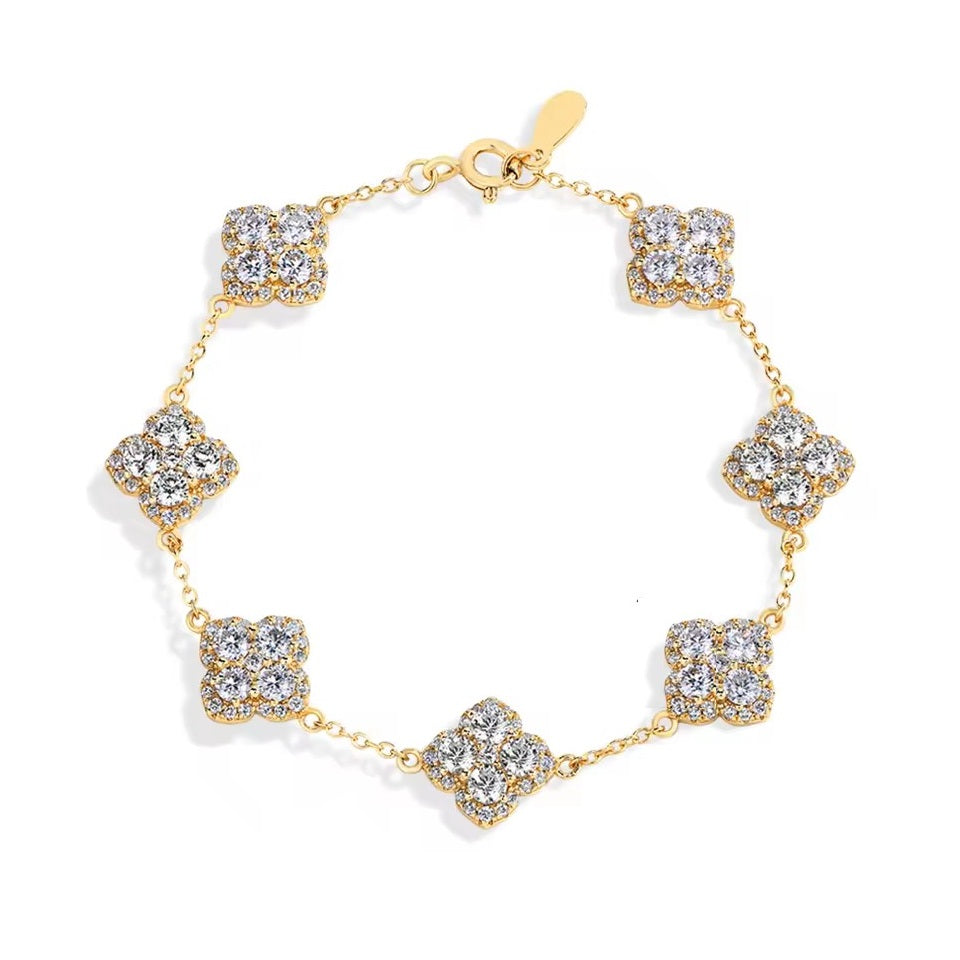 Timeless Anna Clover Bracelet - Gold/White Gold - Moissanite