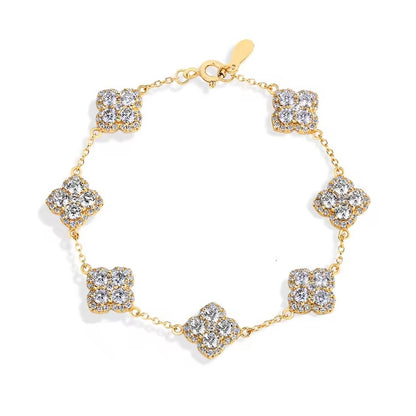 Timeless Anna Clover Bracelet - Gold/White Gold - Moissanite