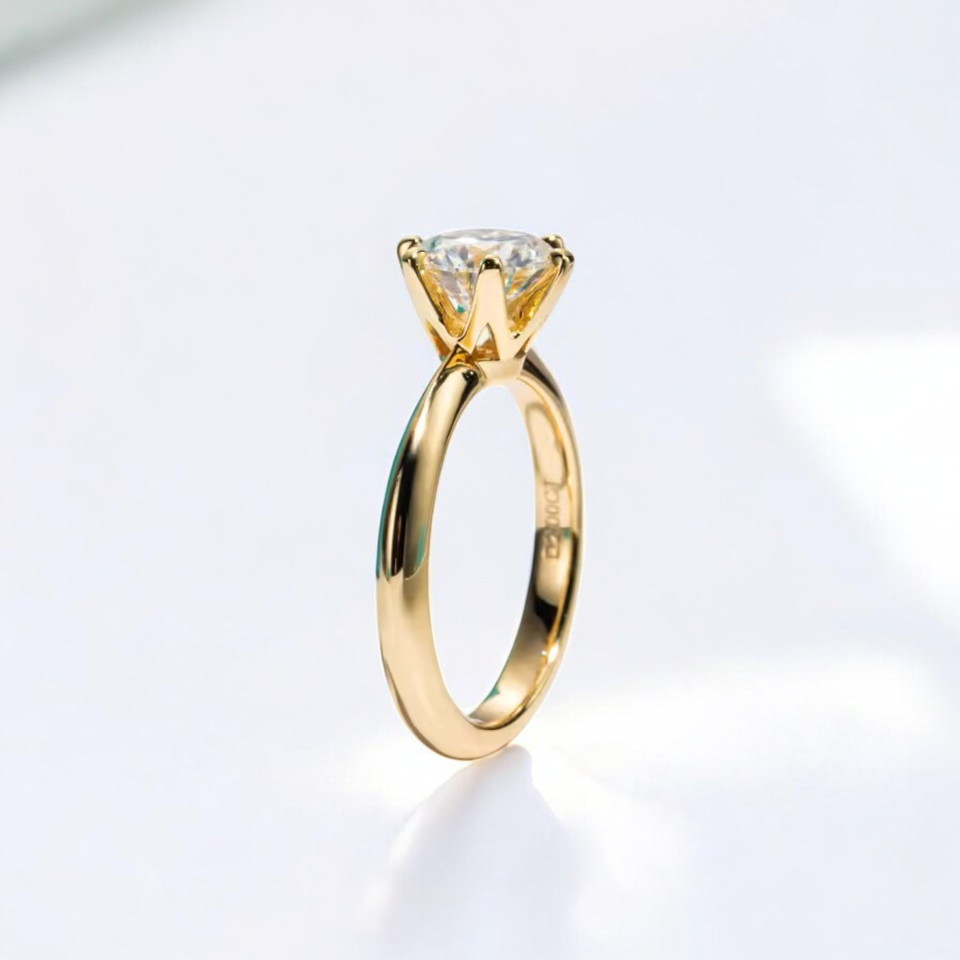 Aura Classic Solitaire Ring - 2 Carat or 3 Carat Round Brilliant Cut - Gold Vermeil Aura Diamonds