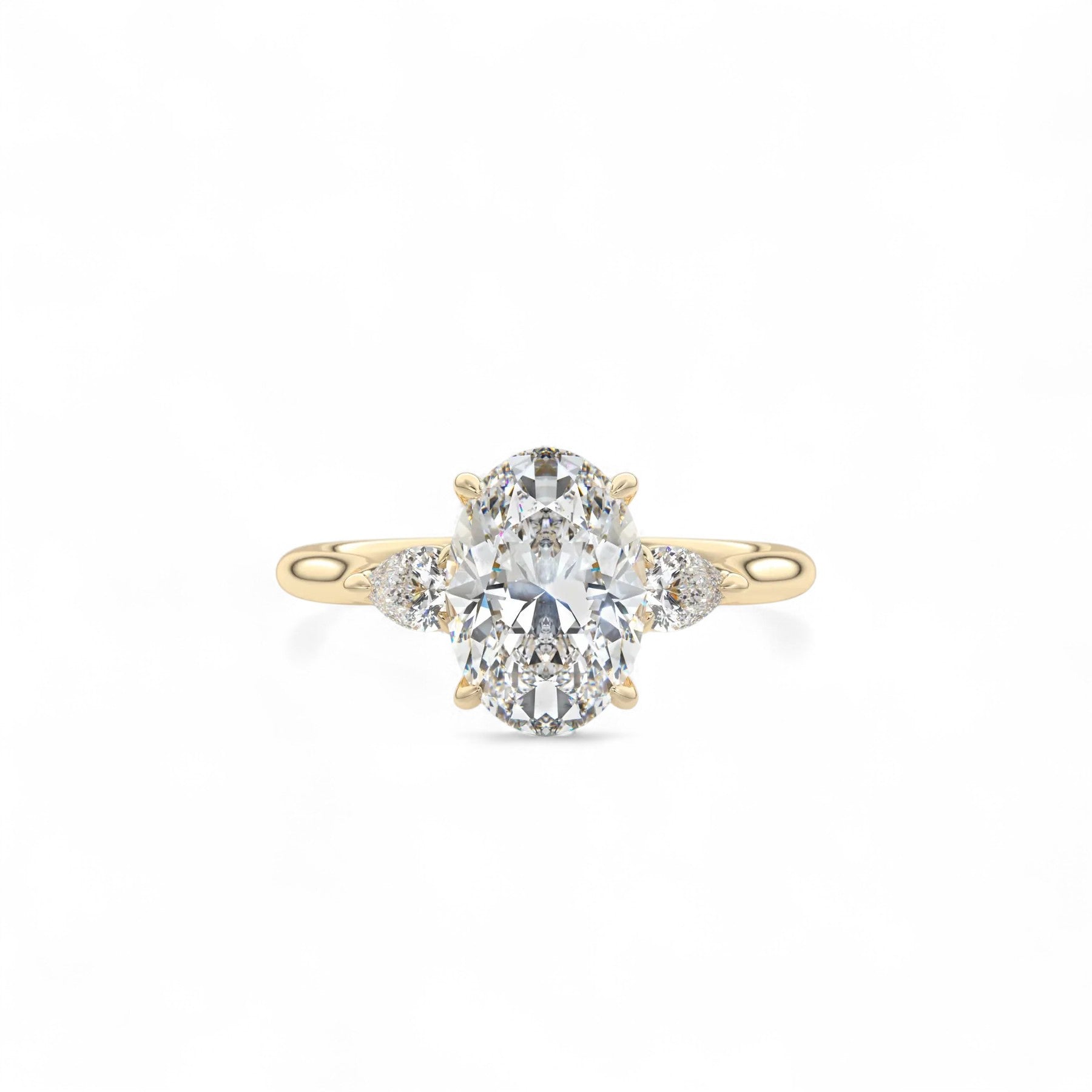 Sophia Oval Three-Stone Cathedral Diamond Ring Aura Diamonds