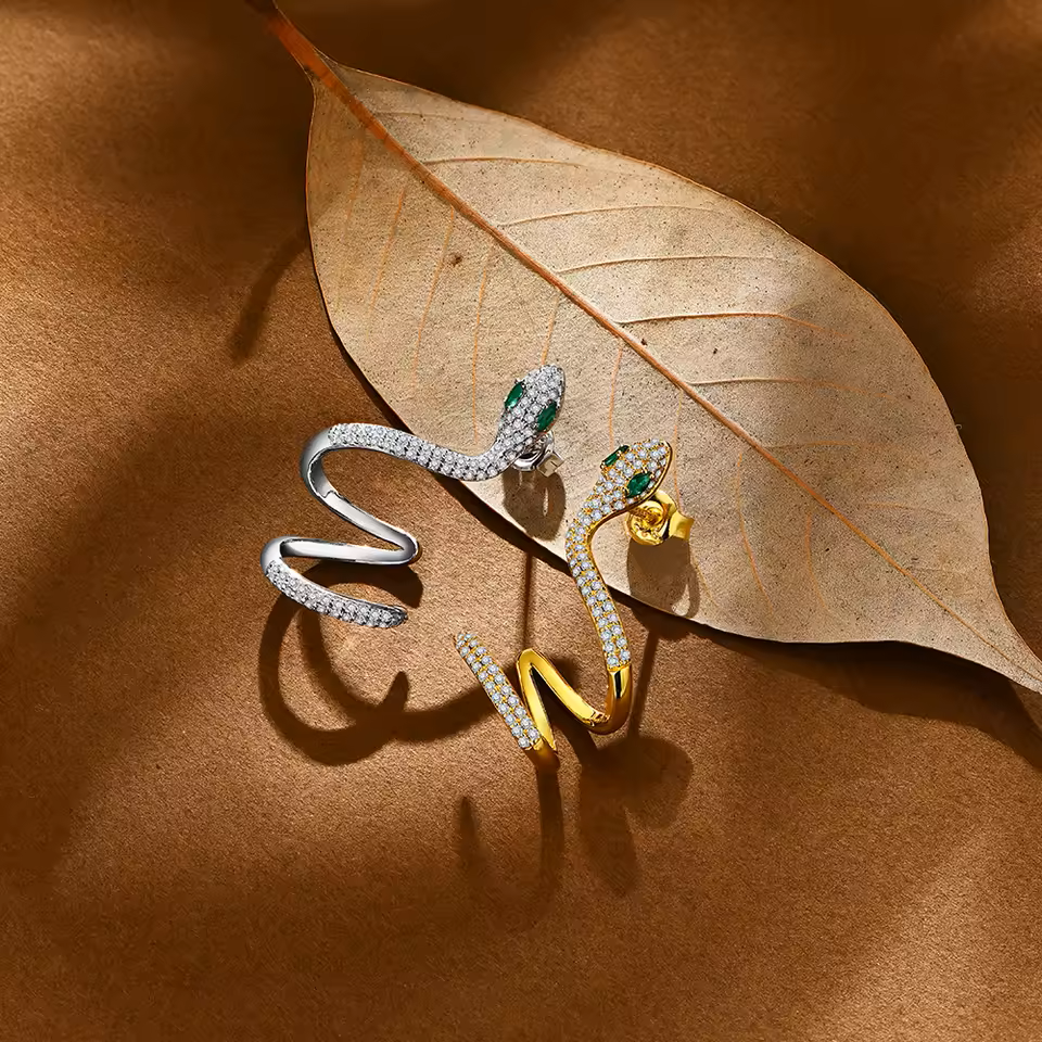 Exotic Snake Earrings - White Gold 18K Plated Aura Diamonds