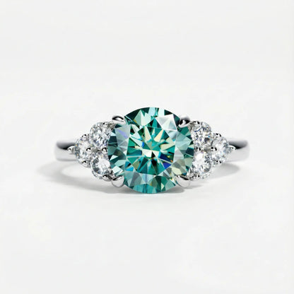 Round Cut 3 Carat Green Moissanite Ring