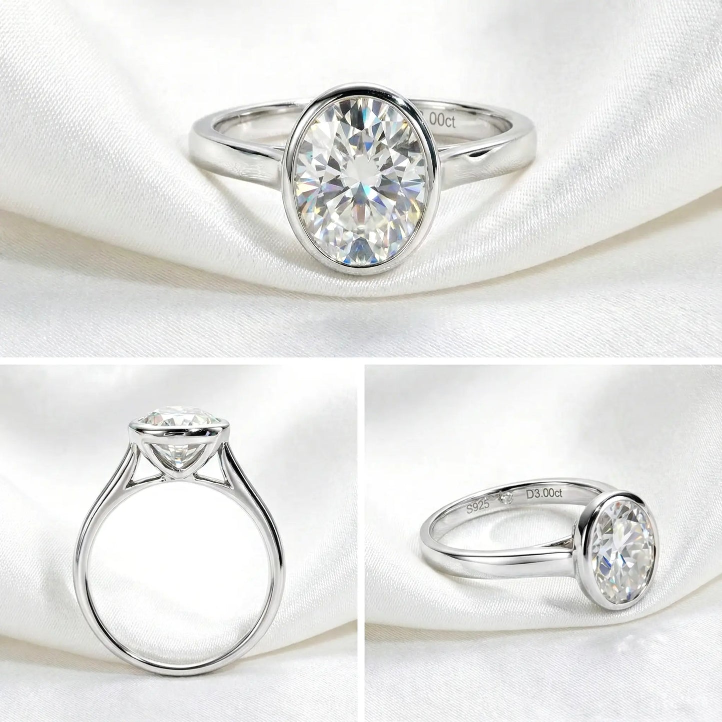 Oval Cut 3 Carat  Moissanite Bezel Solitaire Ring