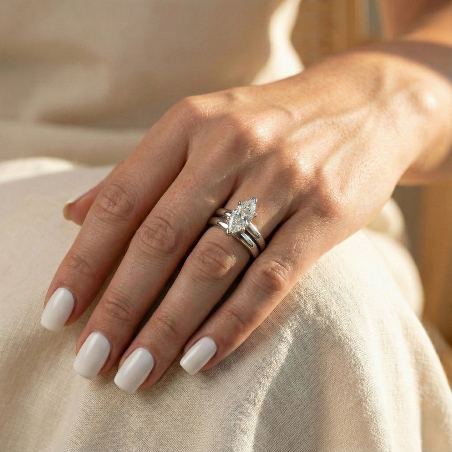 3 Carat Marquise Cut Moissanite Engagement Ring Set with Band