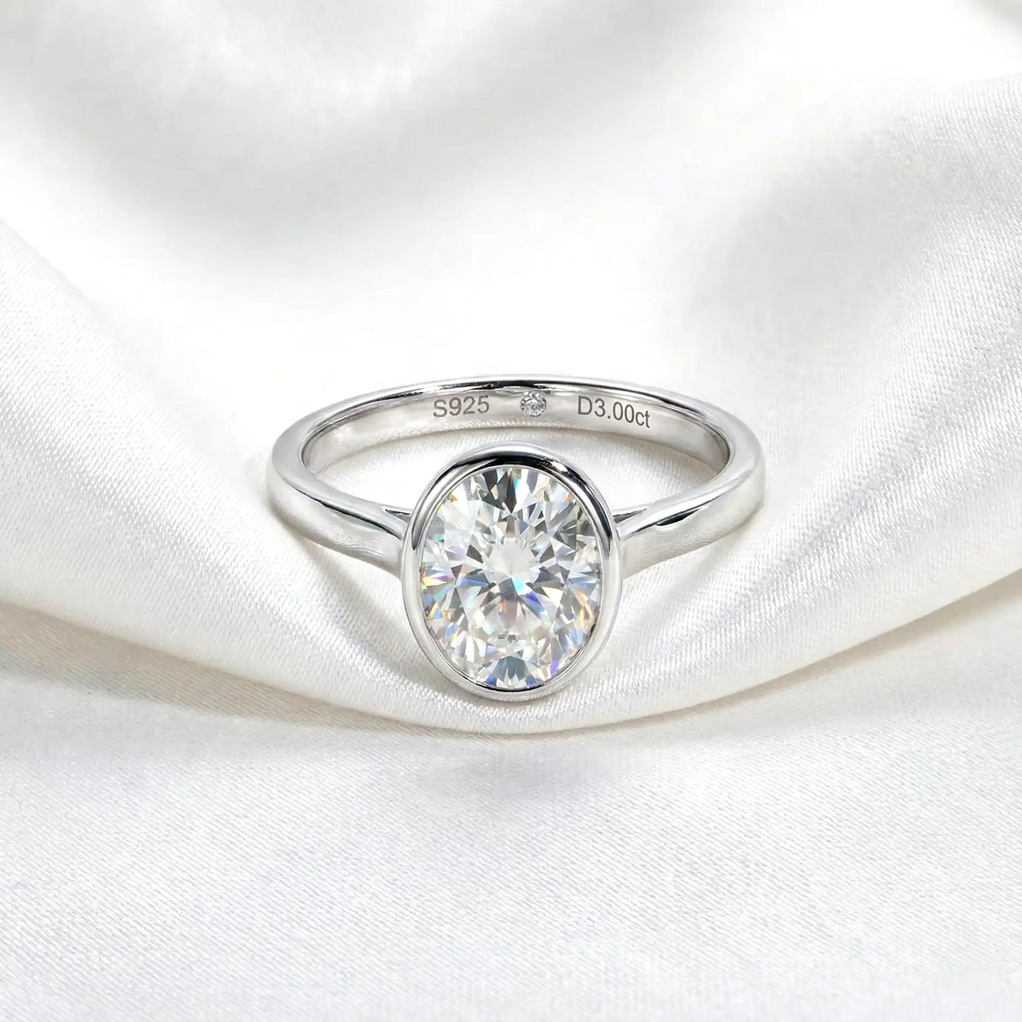 Oval Cut 3 Carat  Moissanite Bezel Solitaire Ring