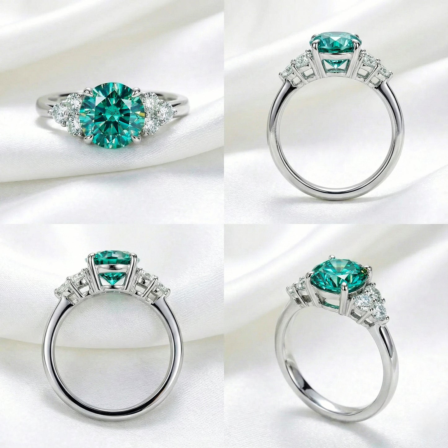 Round Cut 3 Carat Green Moissanite Ring
