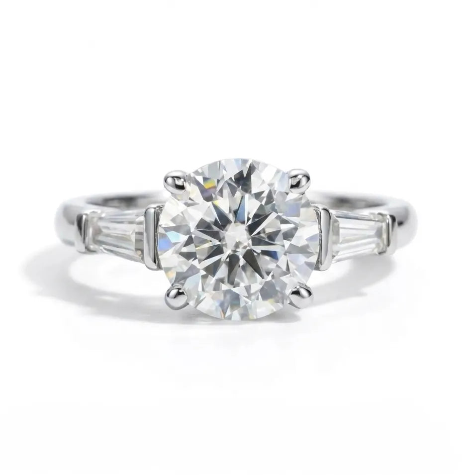 3 Carat Sofia Three-Stone Round Moissanite Engagement Ring Aura Diamonds