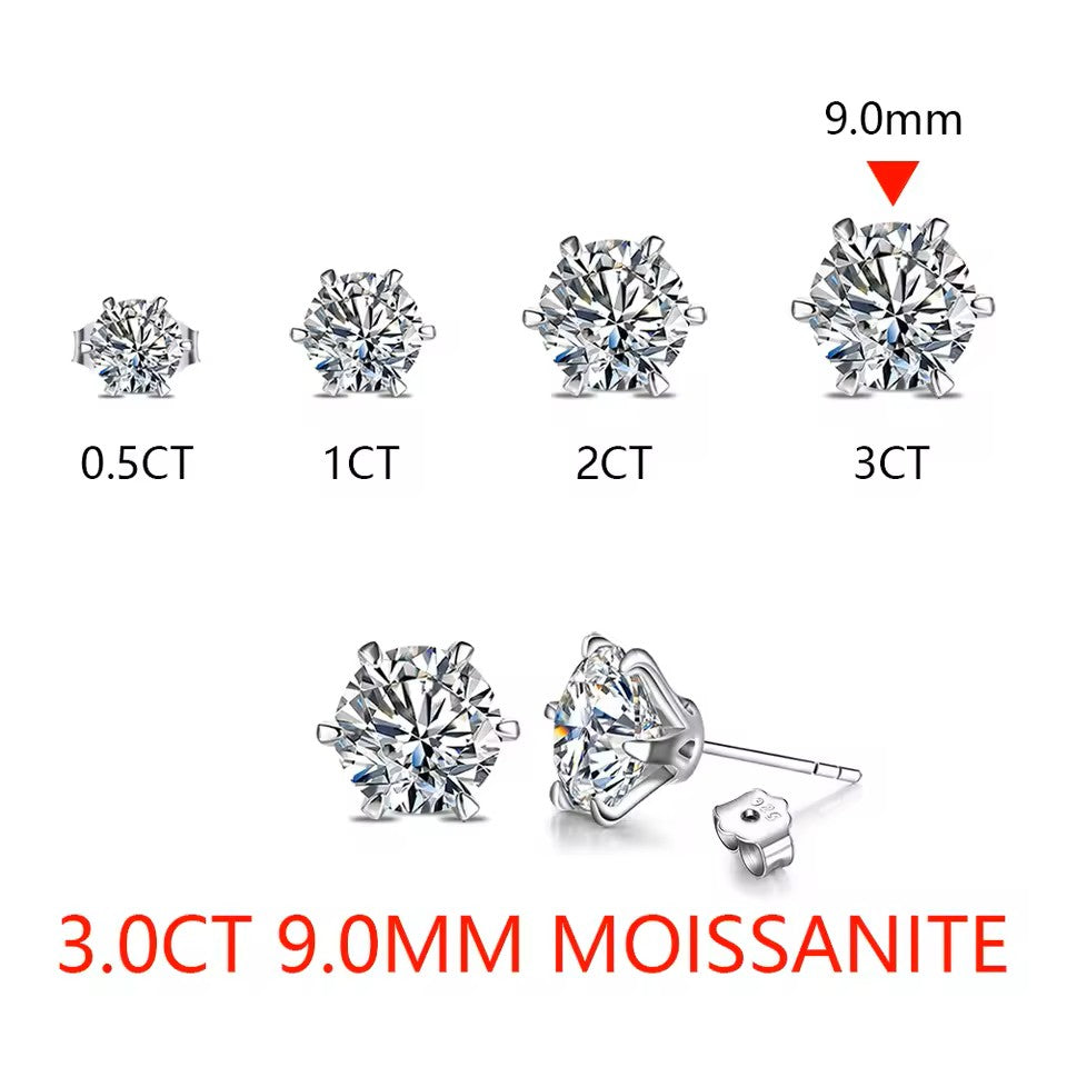 6 Carat/4 Carat/2 Carat Six-Prong Elegant Stud Earrings - White Gold [Moissanite]
