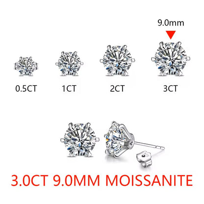 6 Carat/4 Carat/2 Carat Six-Prong Elegant Stud Earrings - White Gold [Moissanite]