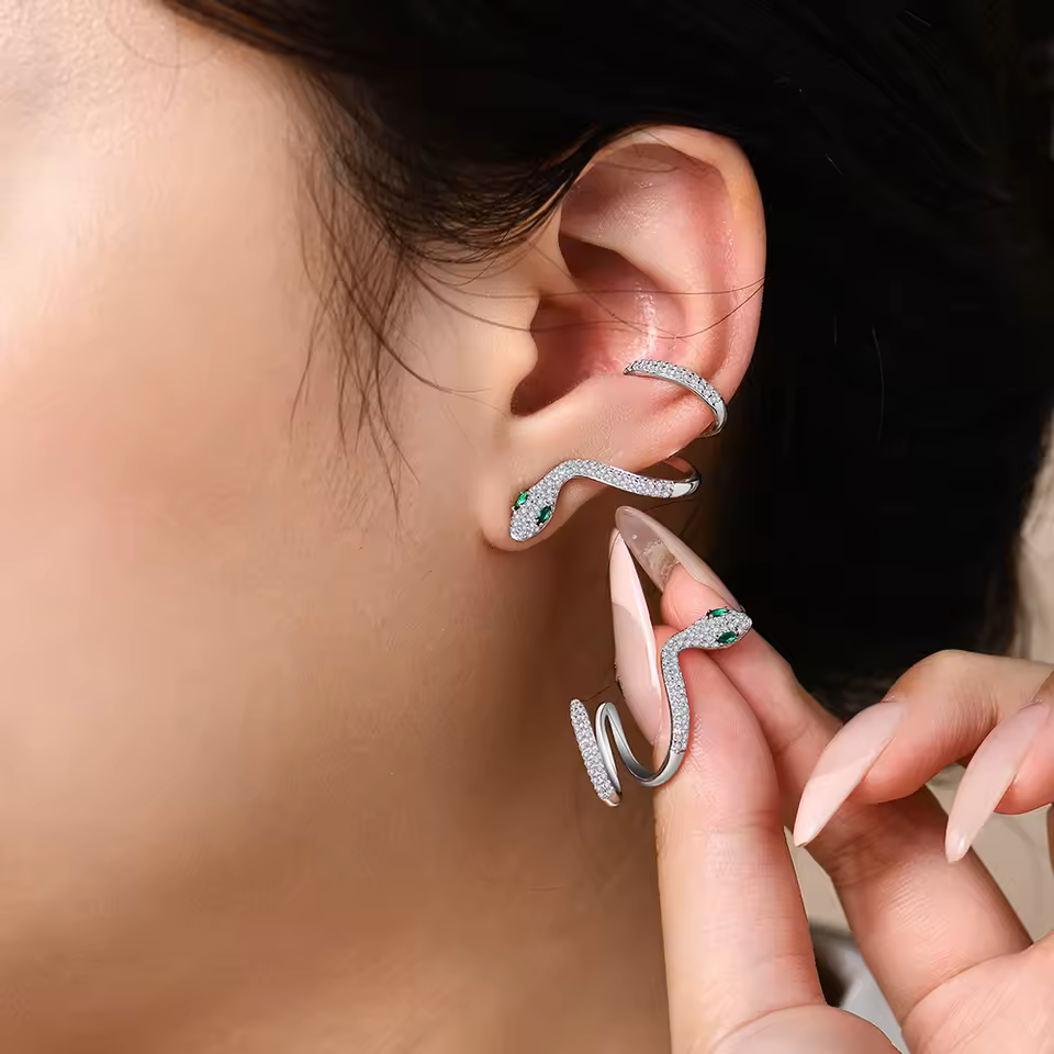 Exotic Snake Earrings - White Gold 18K Plated Aura Diamonds