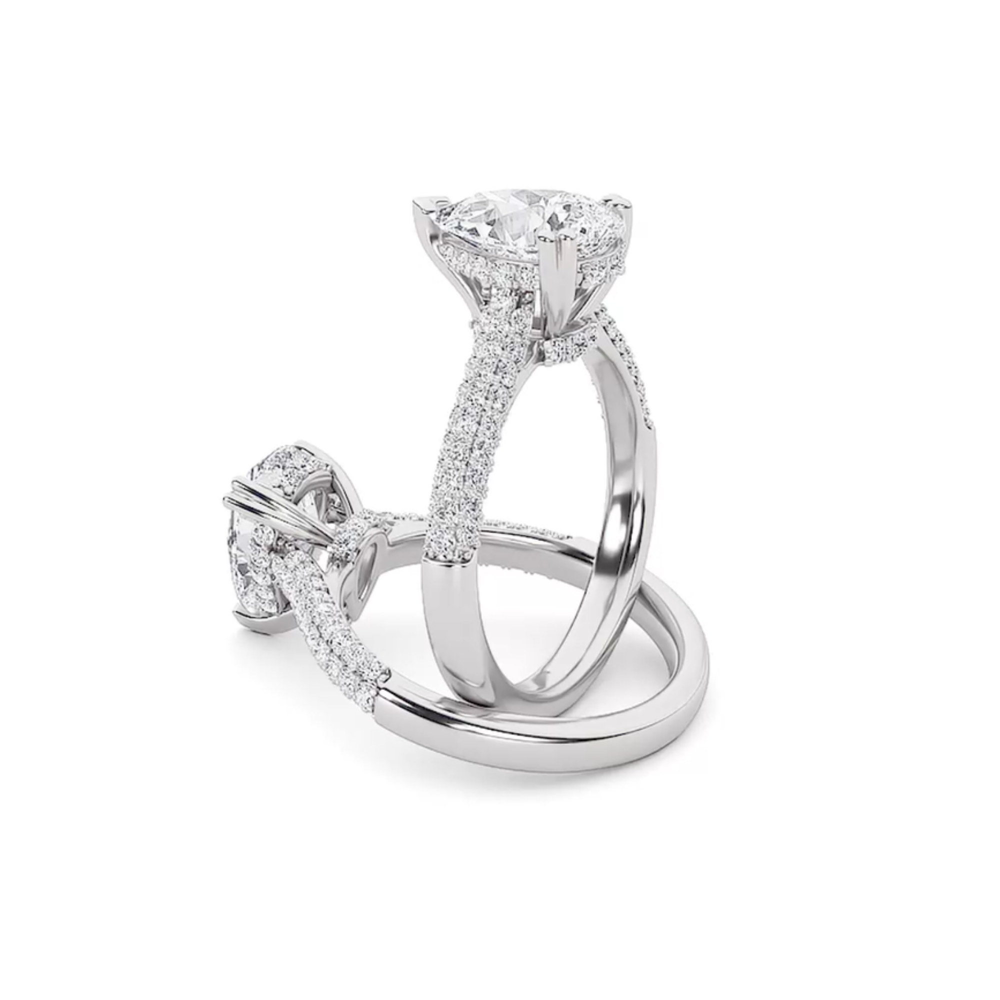 70+ Diamonds - Pear Cut 3 Carat - Hidden Halo Ring with Pave Band - Lab Diamond - IGI Certified Aura Diamonds