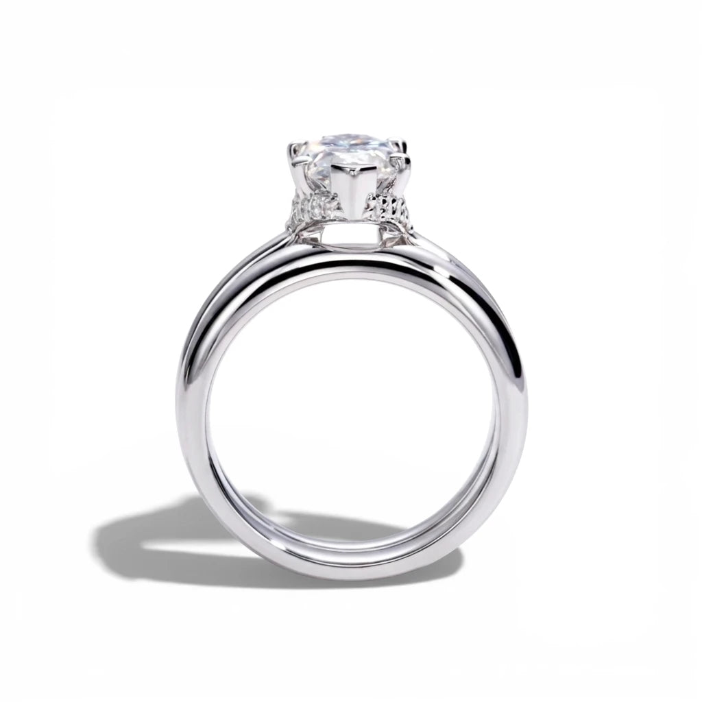 3 Carat Marquise Cut Moissanite Engagement Ring Set with Band Aura Diamonds