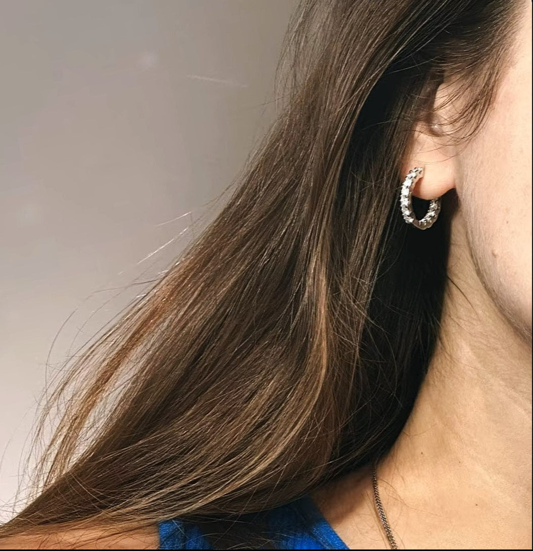 Eternity 2.6 Carat Weight Sparkling Hoop Earrings - White Gold 18K [Rhodium Plated] Aura Diamonds