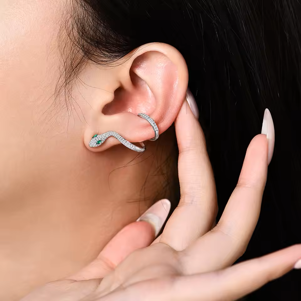 Exotic Snake Earrings - White Gold 18K Plated Aura Diamonds