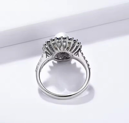 Nora Grace Pearl Halo Ring with Sapphires