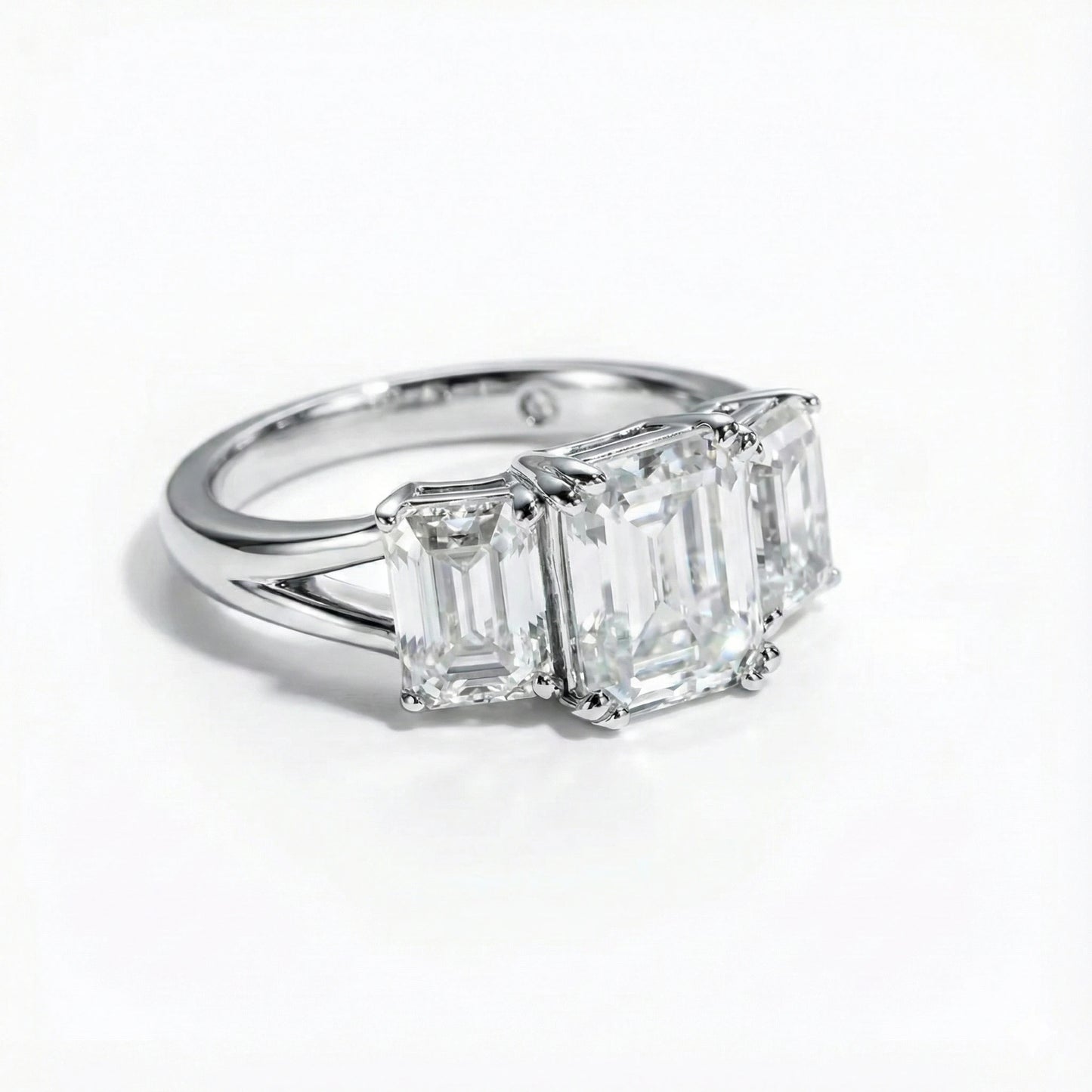 Emerald Cut 5 Carat Weight Moissanite Three-Stone Engagement Ring