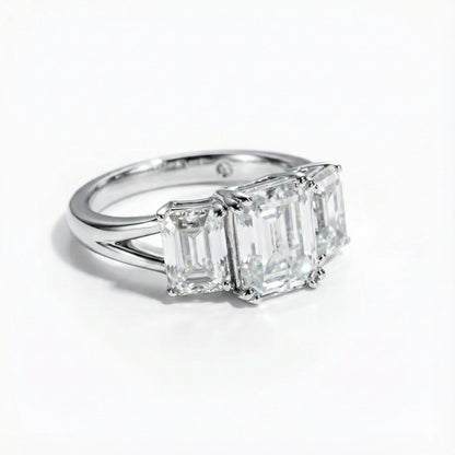 Emerald Cut 5 Carat Weight Moissanite Three-Stone Engagement Ring