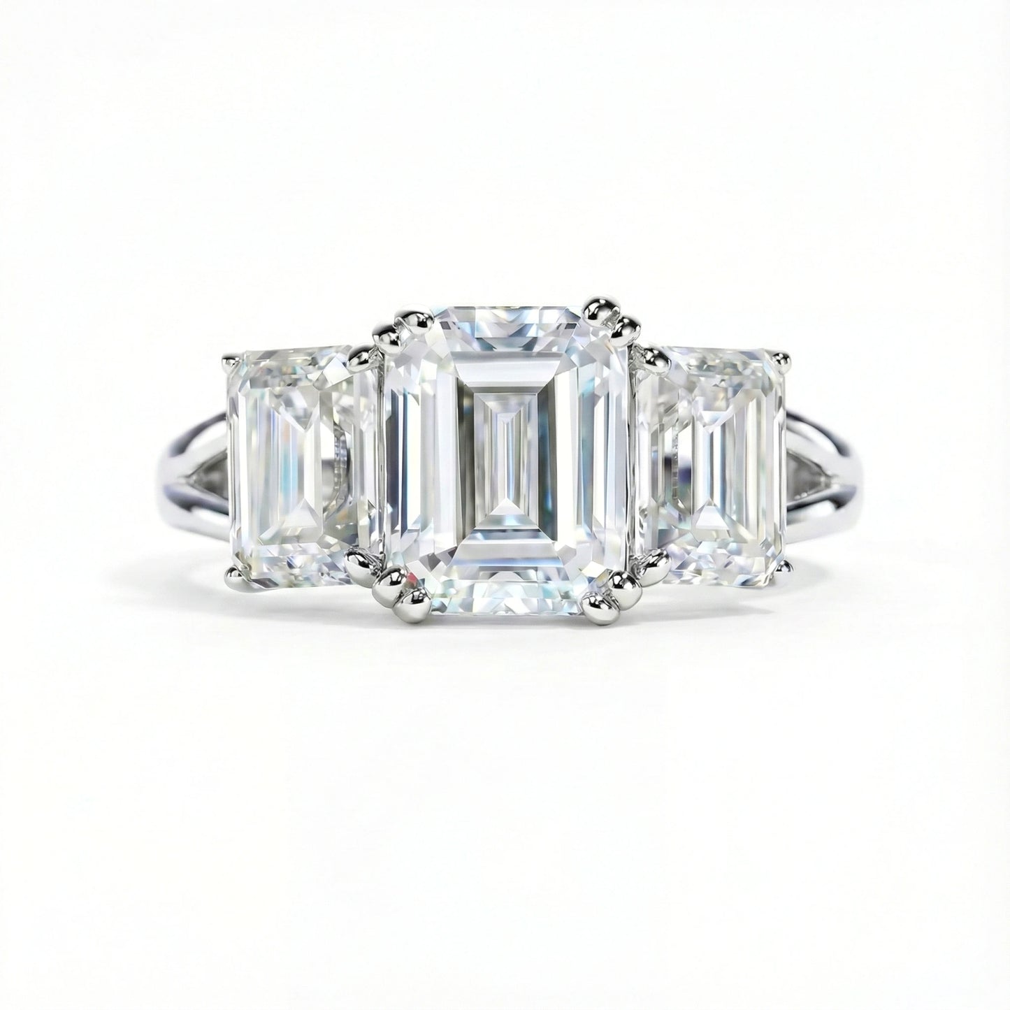 Emerald Cut 5 Carat Weight Moissanite Three-Stone Engagement Ring