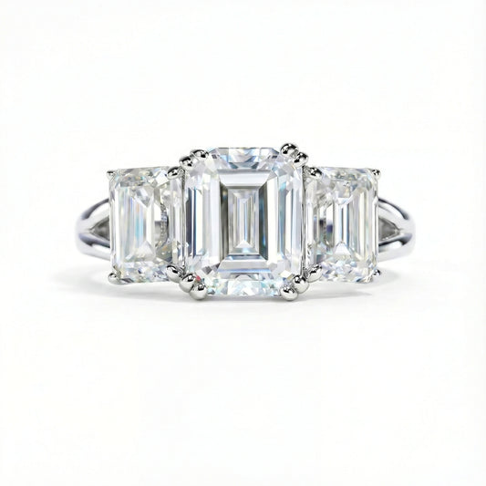 Emerald Cut 5 Carat Weight Moissanite Three-Stone Engagement Ring