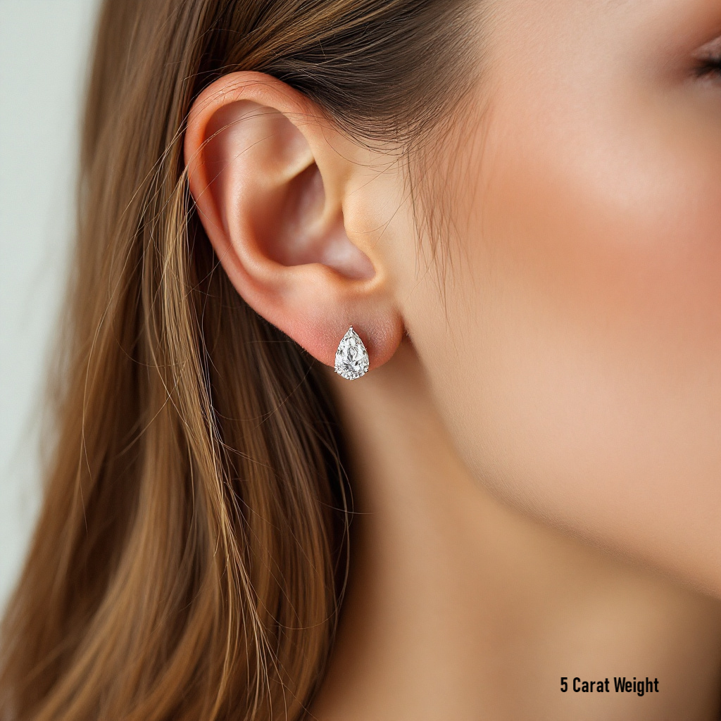 10K White Gold Teardrop Stud Earrings with Sterling Silver Setting (Rhodium Plated)| Sparkling Pear Cut Moissanite