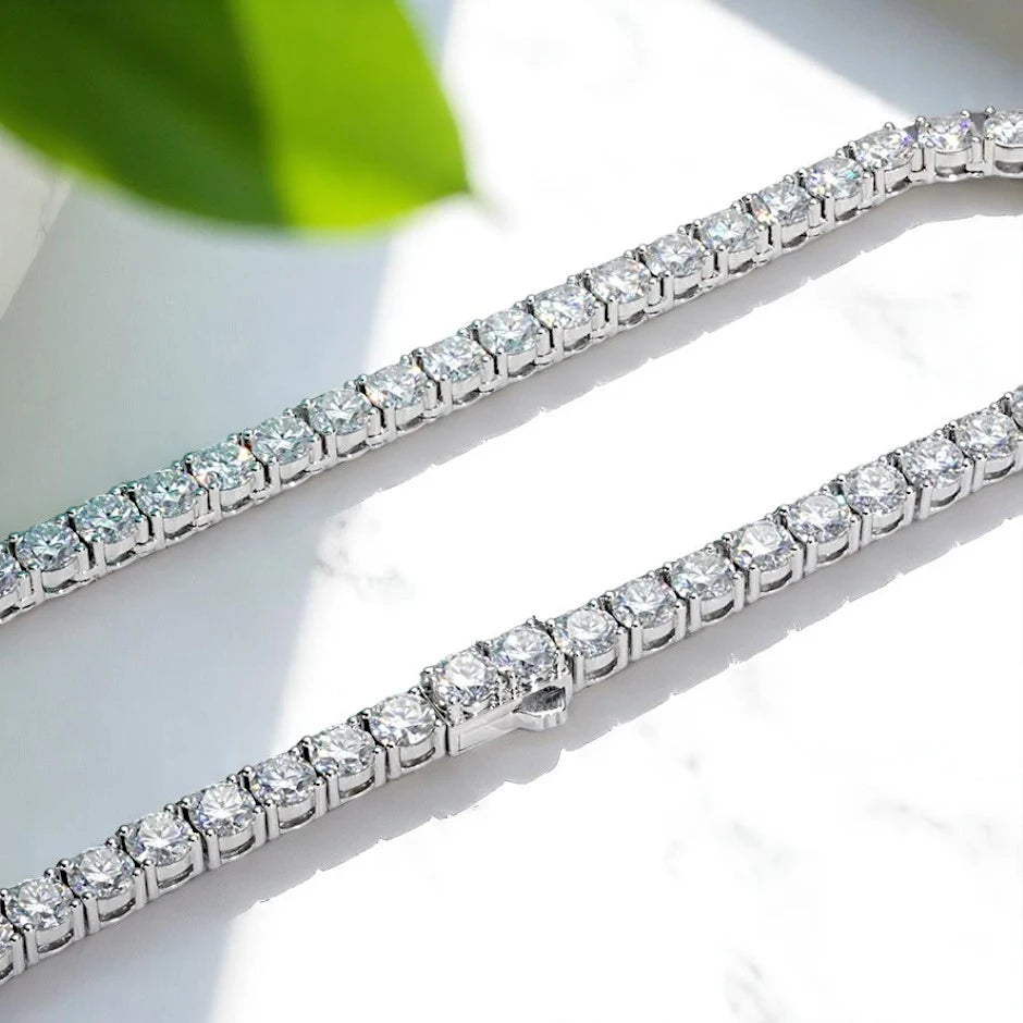 Men's Tennis Necklace | 66 Carat Weight | 6.5MM - Moissanite Diamond - White Gold [Protective Rhodium Plated] Aura Diamonds