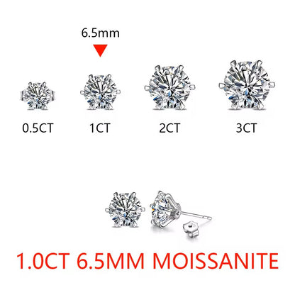 6 Carat/4 Carat/2 Carat Six-Prong Elegant Stud Earrings - White Gold [Moissanite]