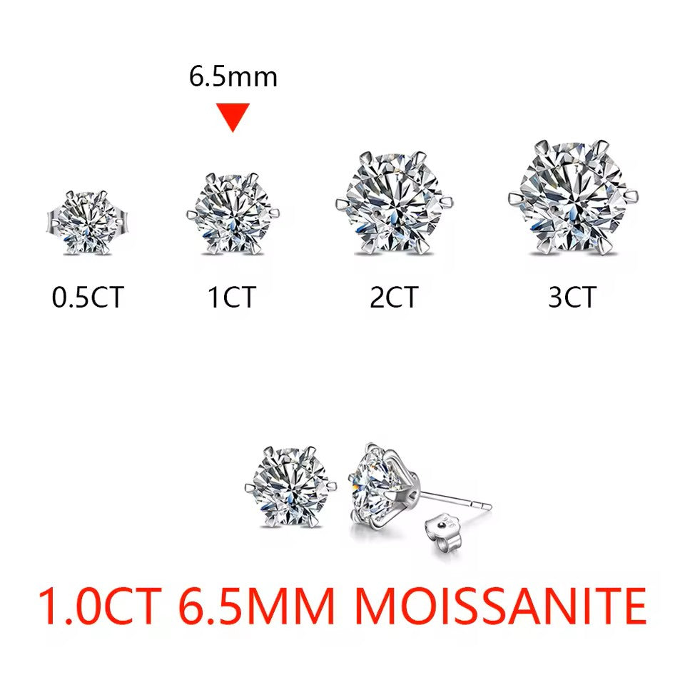 6 Carat/4 Carat/2 Carat Six-Prong Elegant Stud Earrings - White Gold [Moissanite] Aura Diamonds