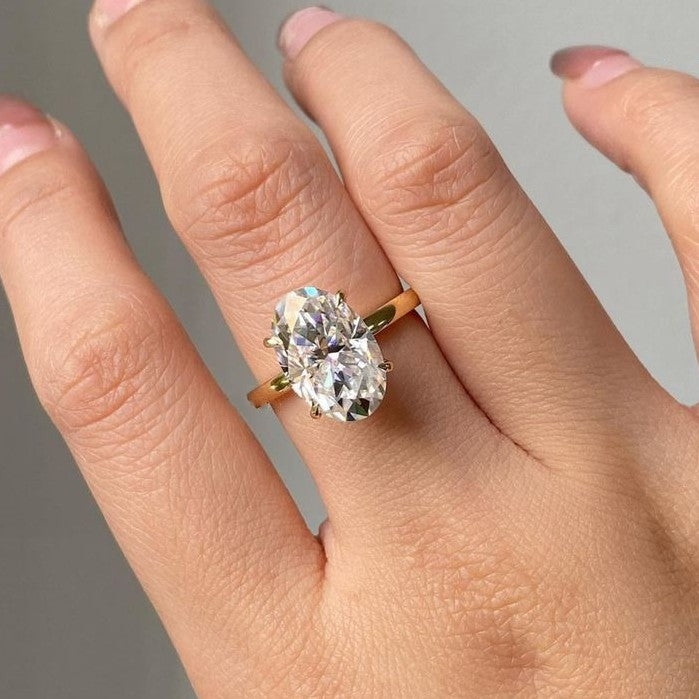 Oval Elongated Cut 3 Carat Solitaire Ring - 4 Prongs - Lab Diamond - IGI Certified Aura Diamonds