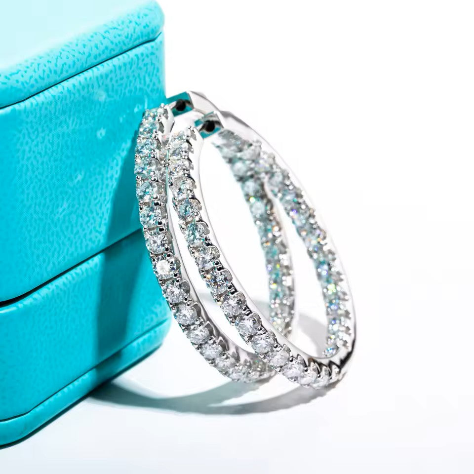 Luxury 5.6 Carat Hoop Earrings - Moissanite - Sterling Silver (Rhodium Plated) Aura Diamonds