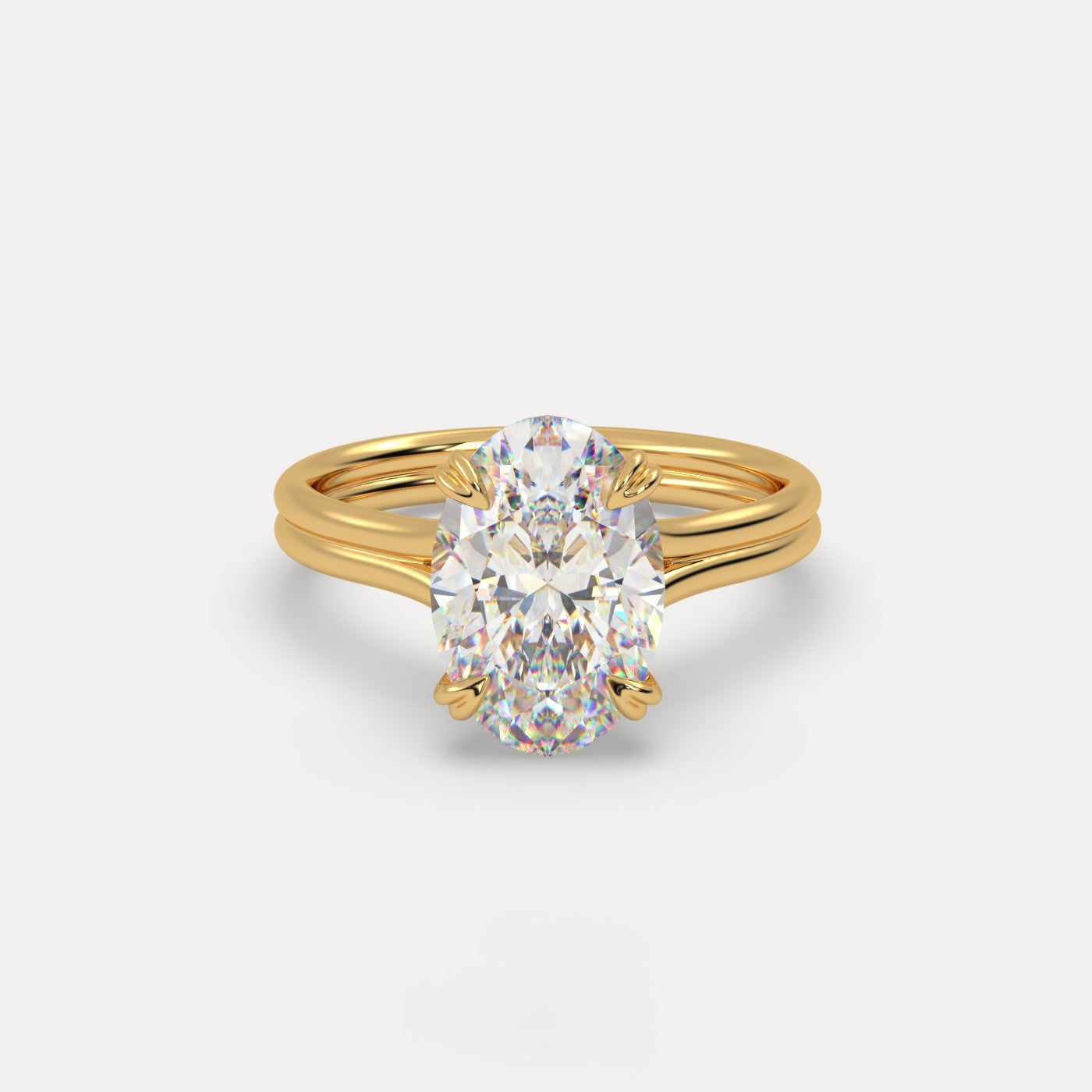 Aria Oval Solitaire with Double Band - Cathedral Setting - Yellow Gold Aura Diamonds