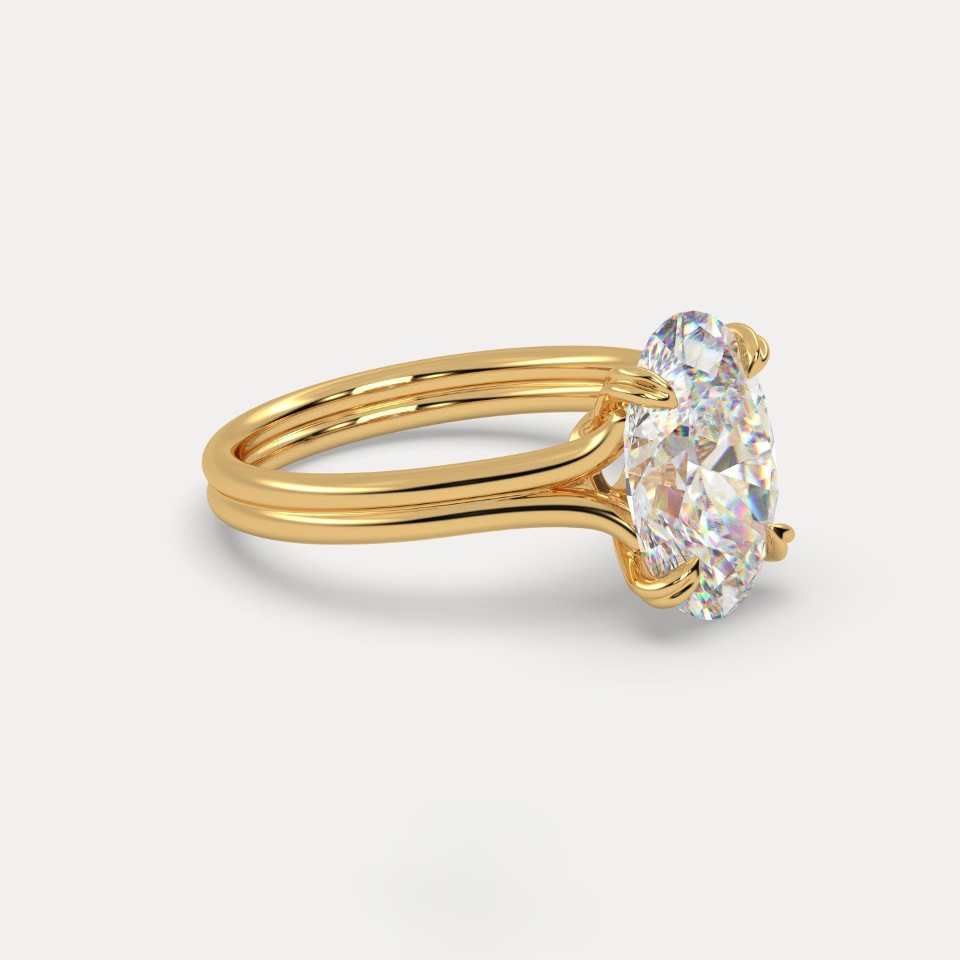 Aria Oval Solitaire with Double Band - Cathedral Setting - Yellow Gold Aura Diamonds