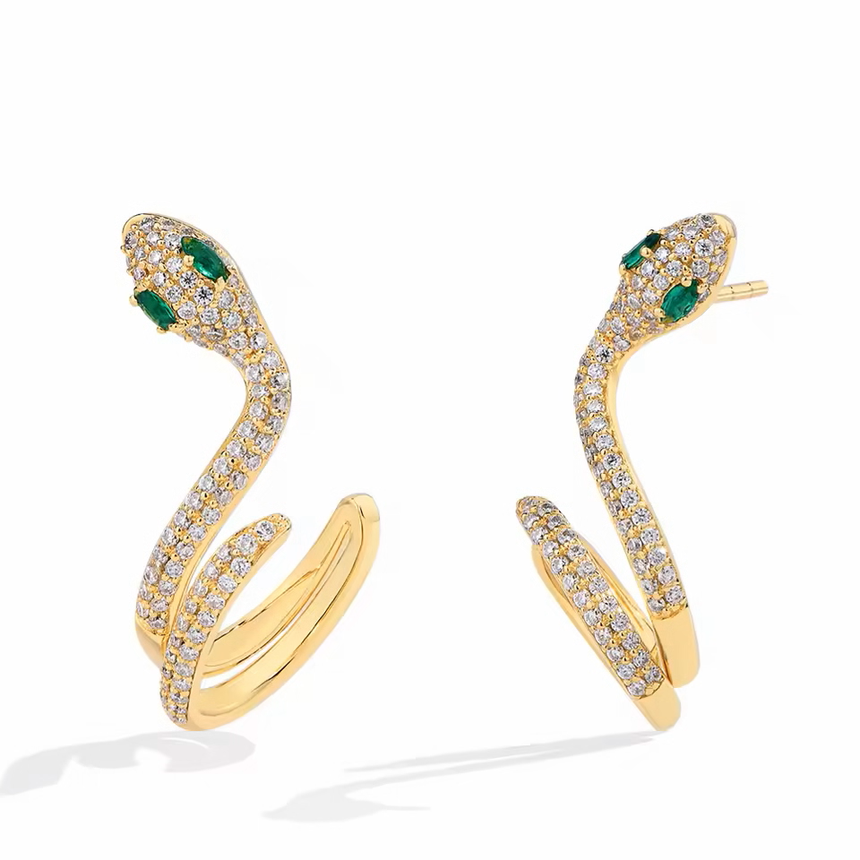 Exotic Snake Earrings - White Gold 18K Plated Aura Diamonds