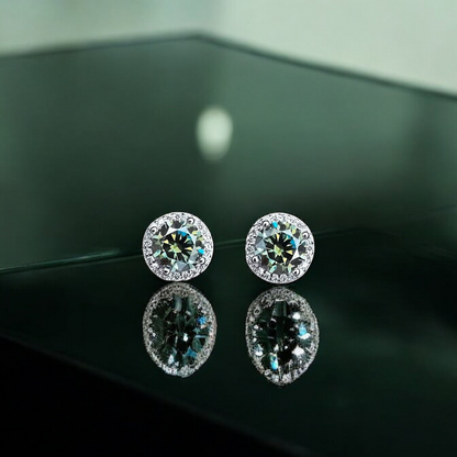 Elegant Natalie Halo Stud Earrings - 2 Carat Moissanite (Dark Green) - 2 x 1CT Each