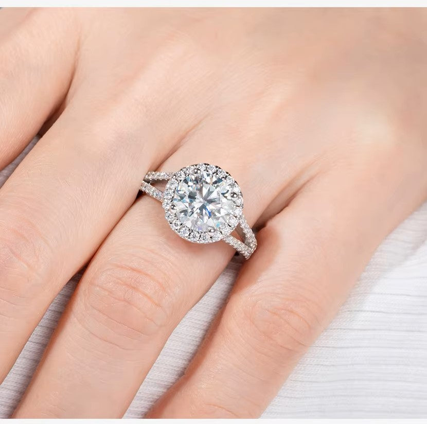 Luxury Kylie 3 Carat Halo Ring - Pave Band Aura Diamonds