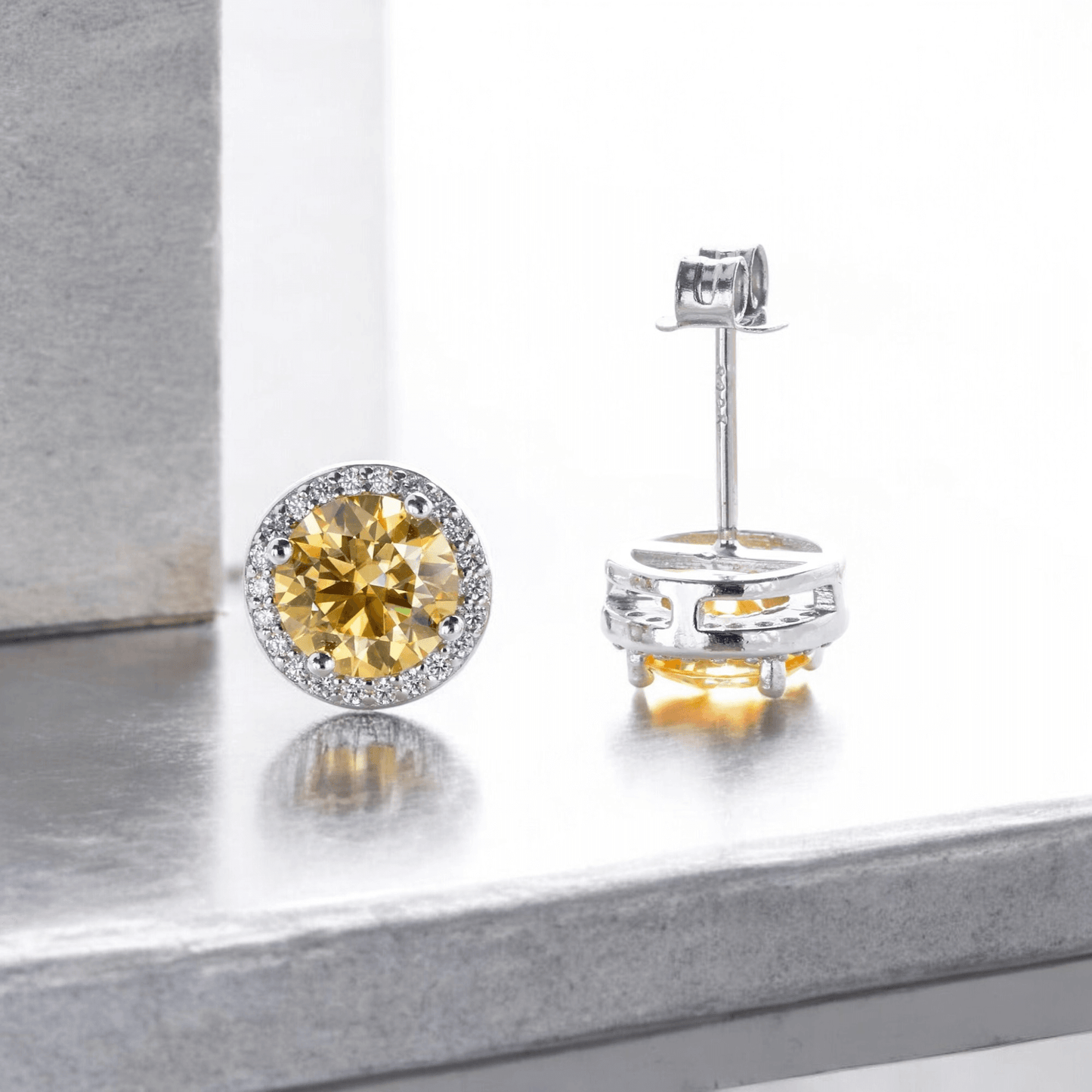 Elegant Stella Halo Stud Earrings  - 2 Carat Moissanite (2 x 1CT Each)
