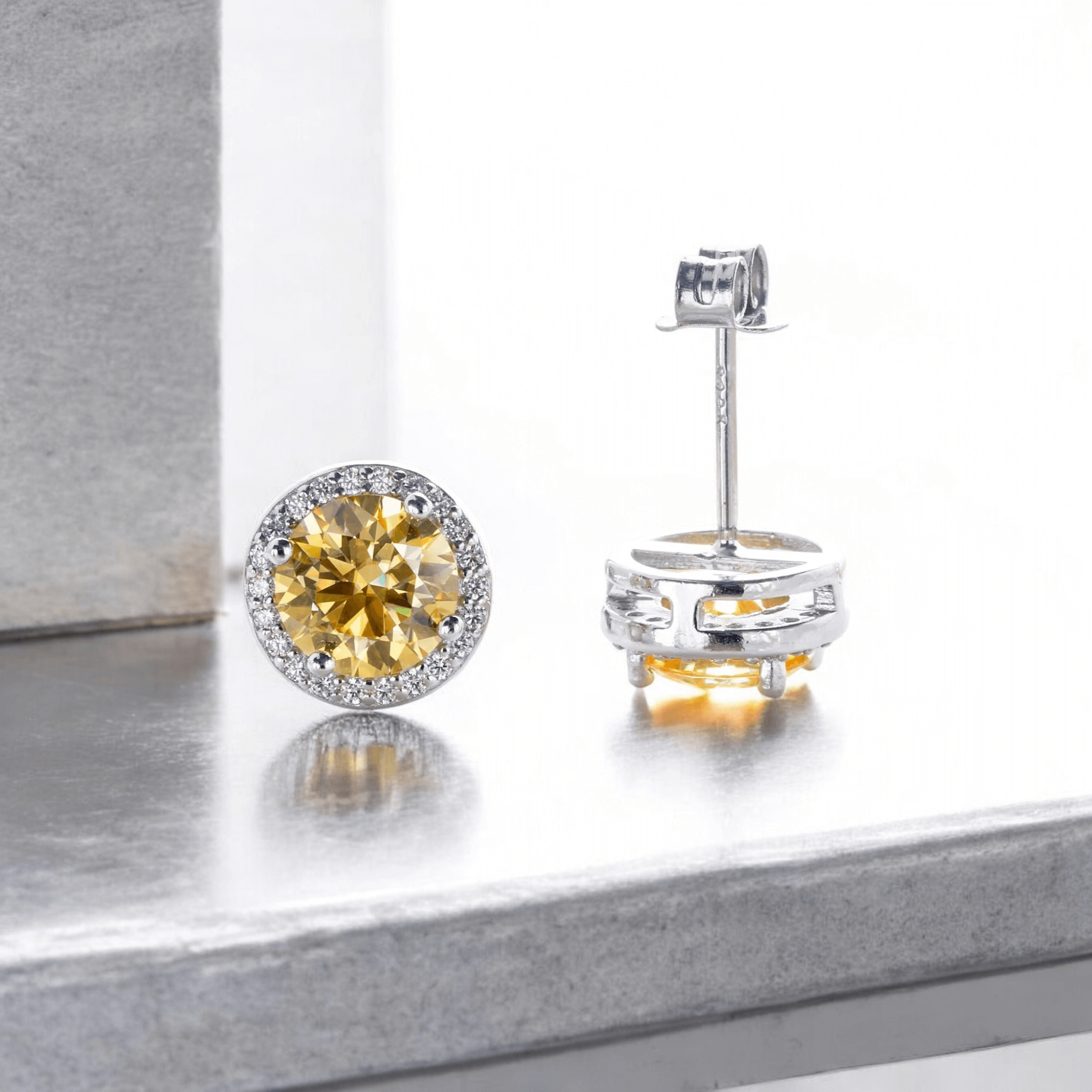 Elegant Stella Halo Stud Earrings  - 2 Carat Moissanite (2 x 1CT Each) Aura Diamonds