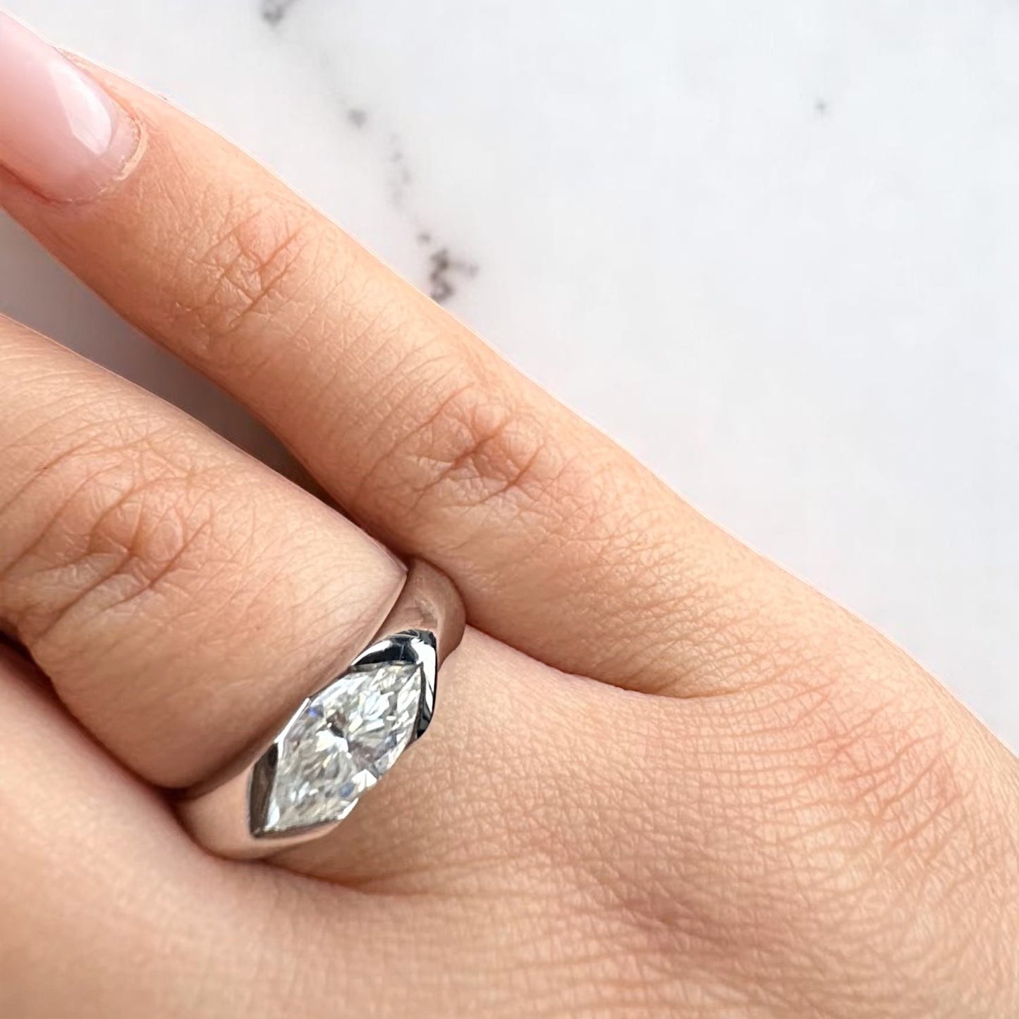 Marquise Cut Modern Moissanite Ring [Rhodium Plated] - Unisex
