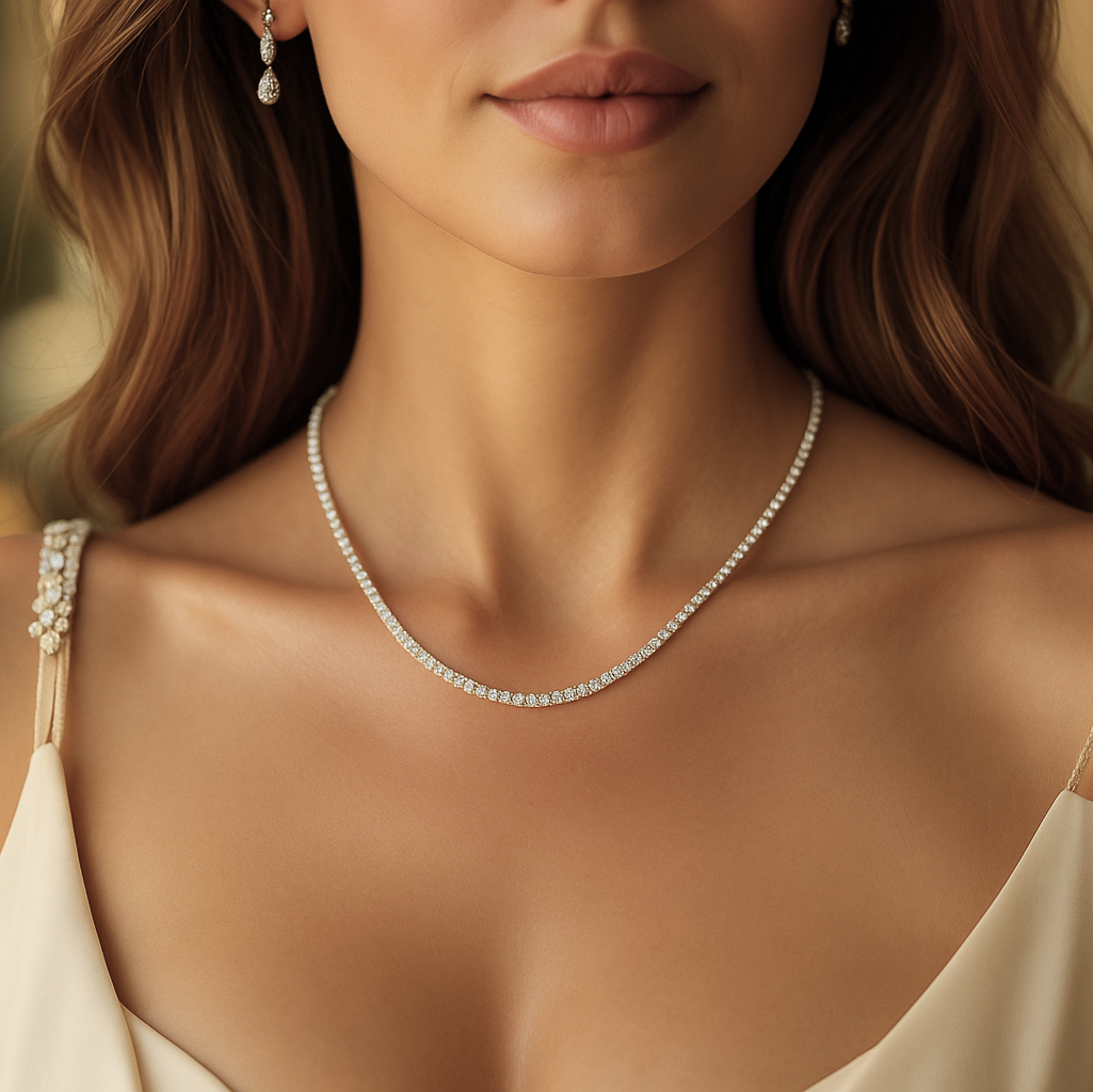 Timeless Tennis Necklace 3MM | Moissanite - 13 Carat Weight | - White Gold + Rhodium Plated