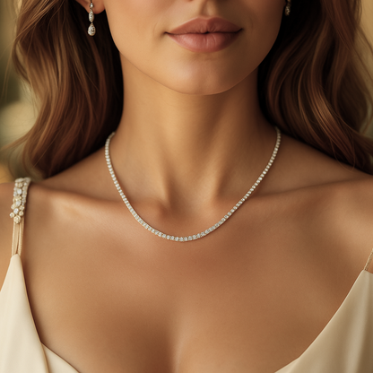 Timeless Tennis Necklace 3MM | Moissanite - 13 Carat Weight | - White Gold + Rhodium Plated