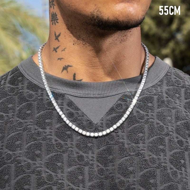 Men's Tennis Necklace | 66 Carat Weight | 6.5MM - Moissanite Diamond - White Gold [Protective Rhodium Plated] Aura Diamonds