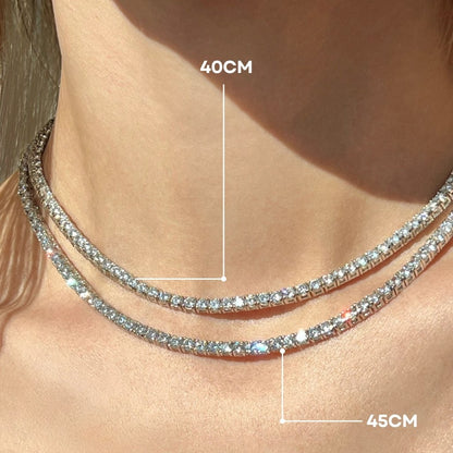 Timeless Tennis Necklace 3MM | Moissanite - 13 Carat Weight | - White Gold + Rhodium Plated