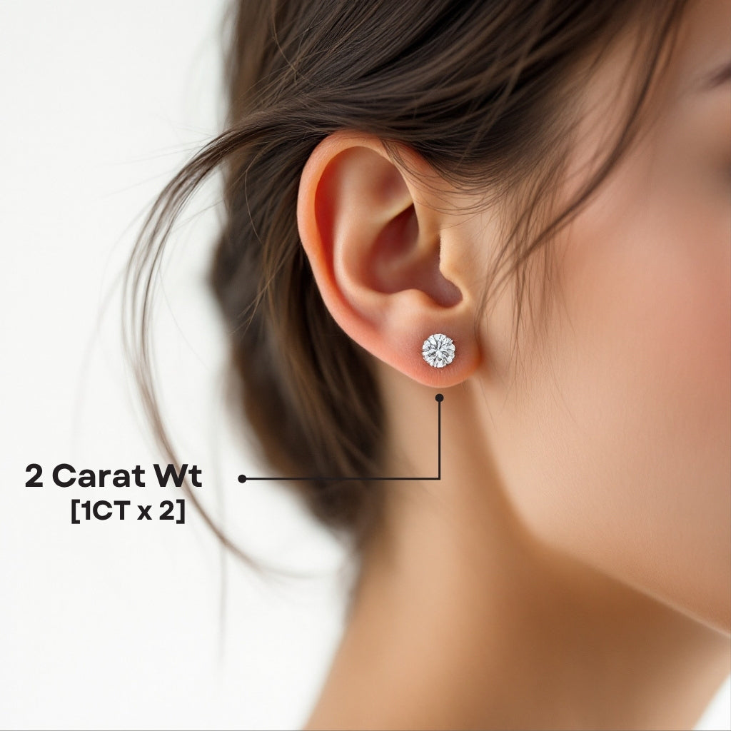 6 Carat/4 Carat/2 Carat Six-Prong Elegant Stud Earrings - White Gold [Moissanite] Aura Diamonds