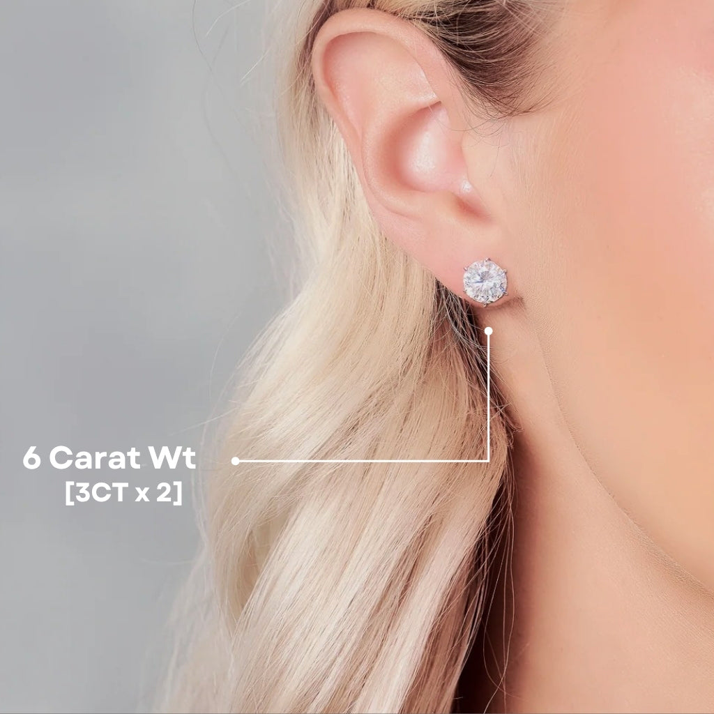 6 Carat/4 Carat/2 Carat Six-Prong Elegant Stud Earrings - White Gold [Moissanite] Aura Diamonds