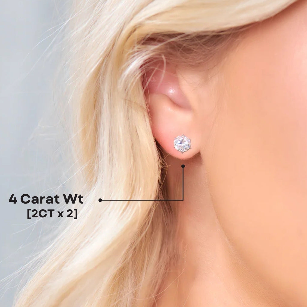 6 Carat/4 Carat/2 Carat Six-Prong Elegant Stud Earrings - White Gold [Moissanite] Aura Diamonds