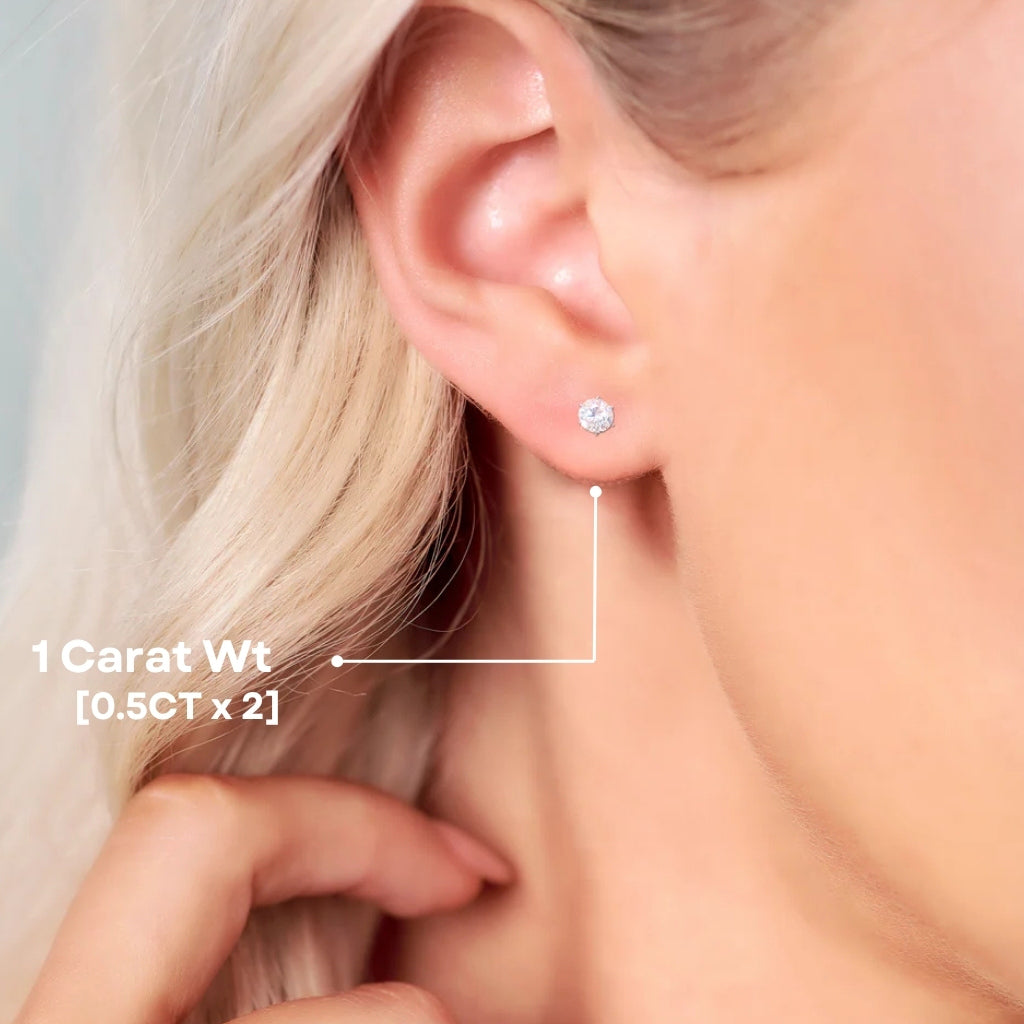 6 Carat/4 Carat/2 Carat Six-Prong Elegant Stud Earrings - White Gold [Moissanite] Aura Diamonds