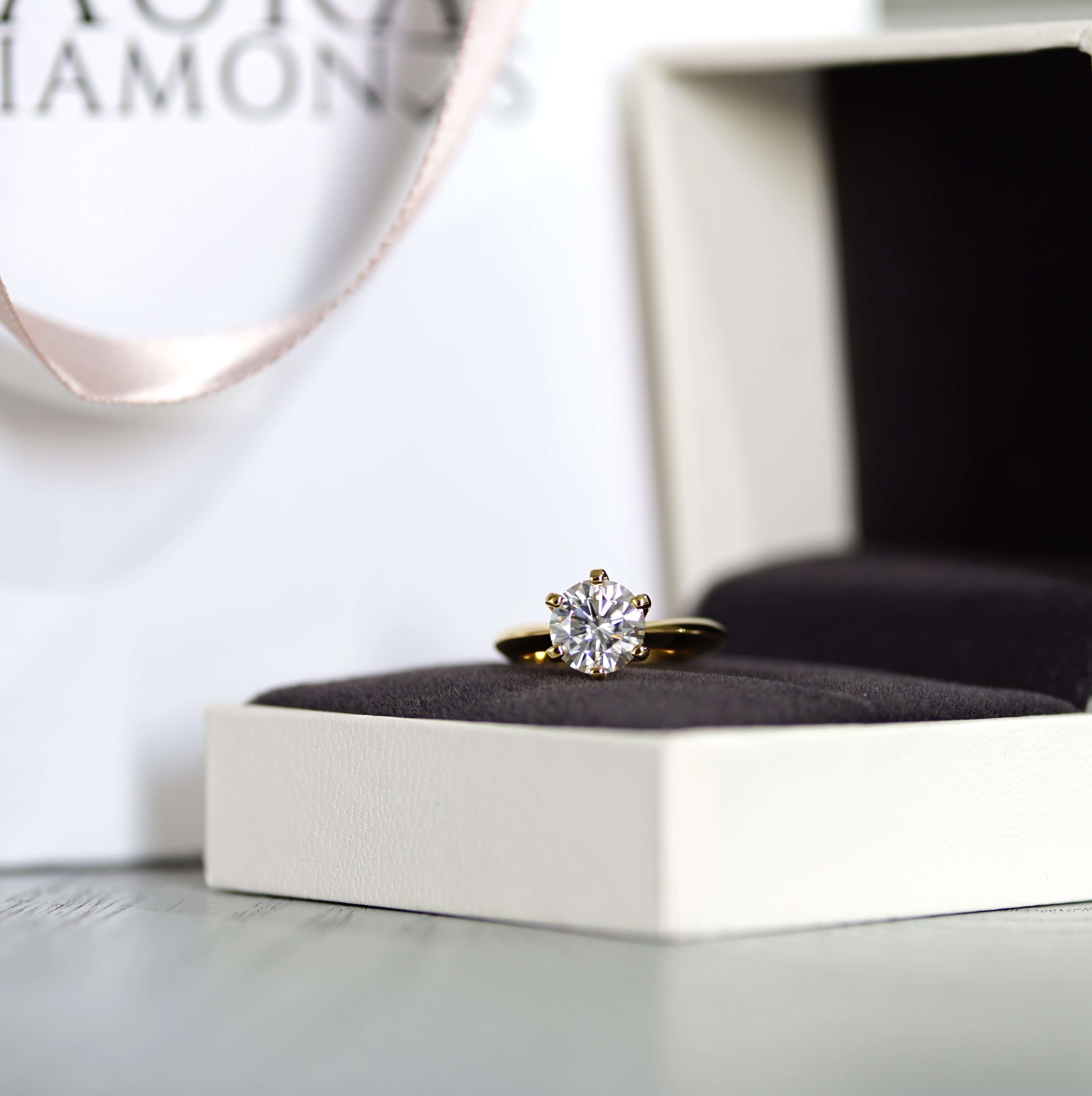 Aura Classic Solitaire Ring - 2 Carat or 3 Carat Round Brilliant Cut - Gold Vermeil Aura Diamonds