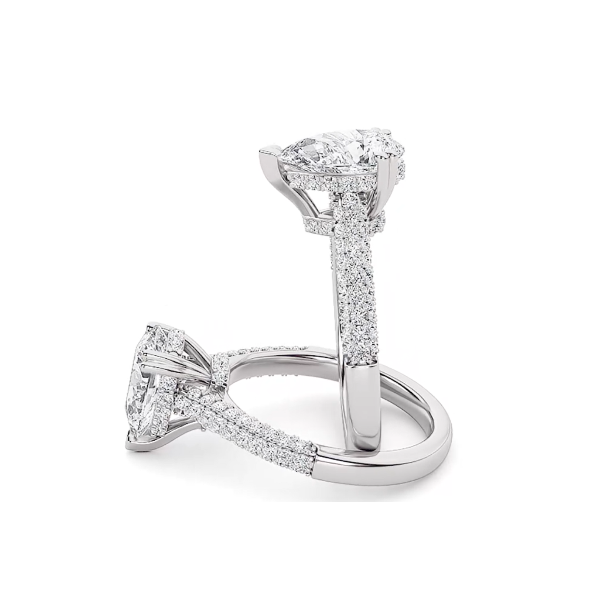70+ Diamonds - Pear Cut 3 Carat - Hidden Halo Ring with Pave Band - Lab Diamond - IGI Certified Aura Diamonds