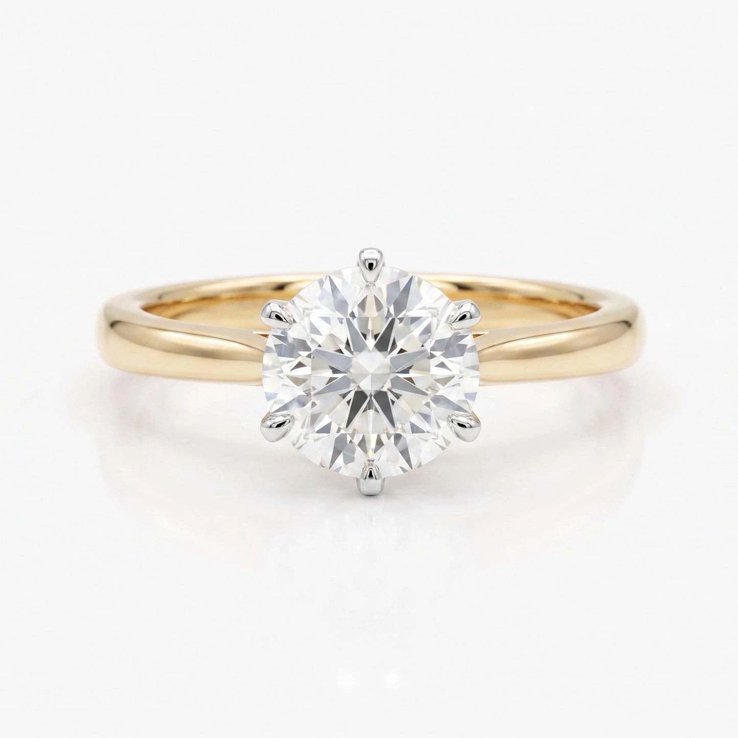 Shenae six-claw tulip setting solitaire ring in solid gold, front view